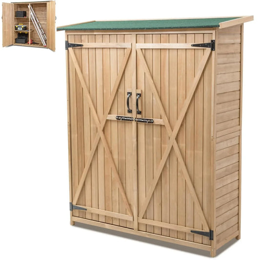 mishalfabrics Wooden Garden Shed, Tool Storage Cabinet with 3 Shelves, Asphalt Sloped Roof