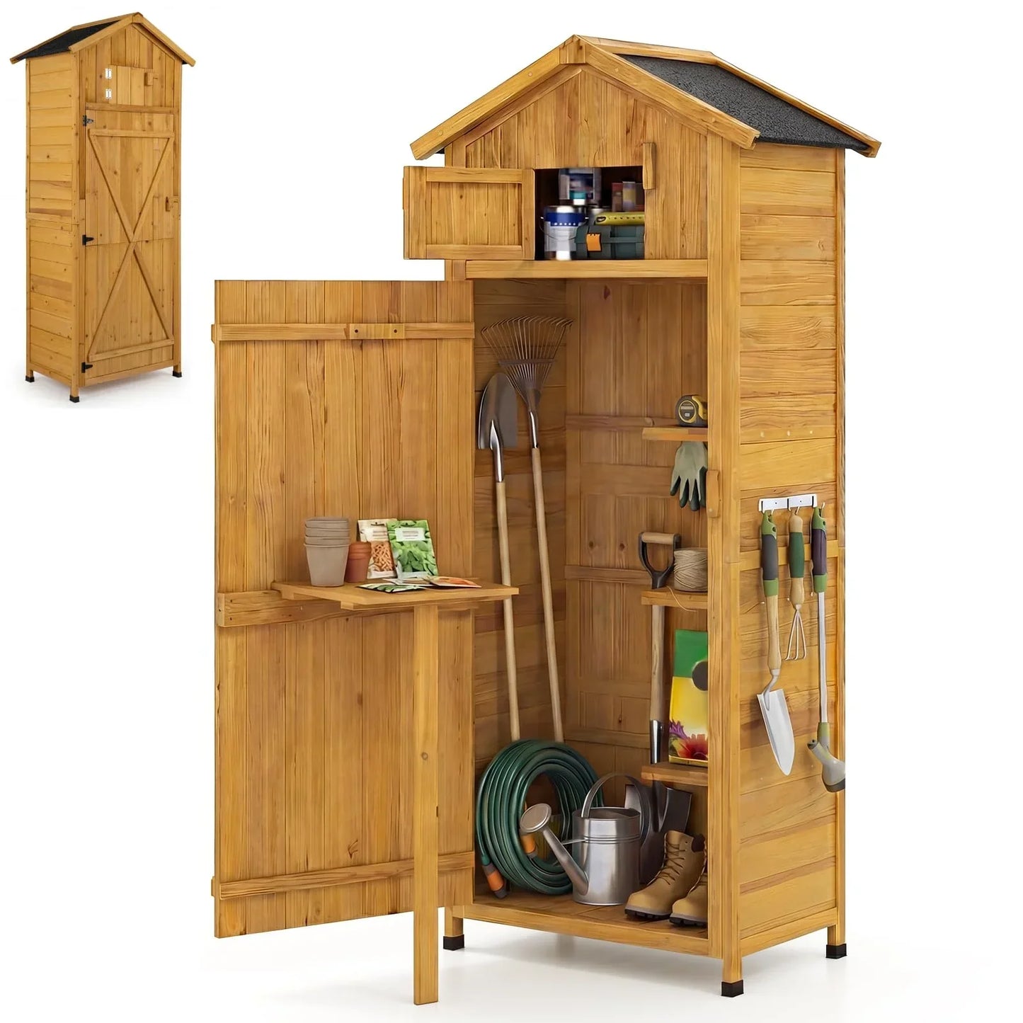 Wooden Garden Shed, Outdoor Tool Storage Cabinet