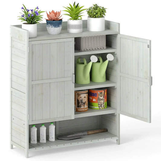 mishalfabrics Wooden Garden Shed, Tool Storage Cabinet with 3 Shelves, Asphalt Sloped Roof
