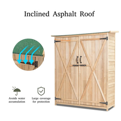 mishalfabrics Wooden Garden Shed, Tool Storage Cabinet with 3 Shelves, Asphalt Sloped Roof