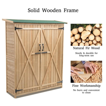 mishalfabrics Wooden Garden Shed, Tool Storage Cabinet with 3 Shelves, Asphalt Sloped Roof