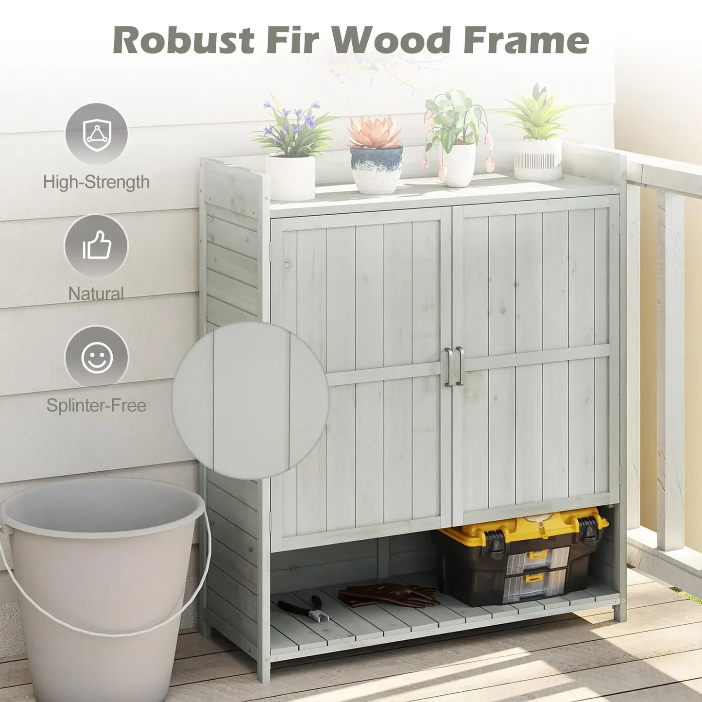 mishalfabrics Wooden Garden Shed, Tool Storage Cabinet with 3 Shelves, Asphalt Sloped Roof