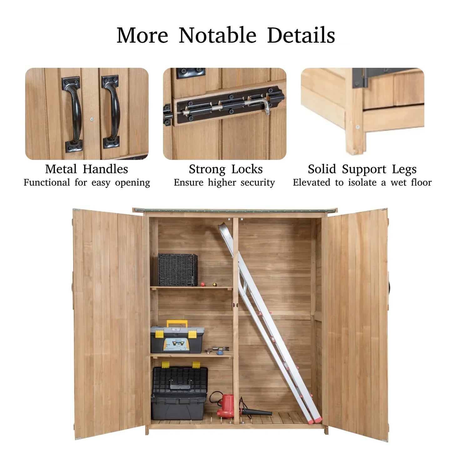 mishalfabrics Wooden Garden Shed, Tool Storage Cabinet with 3 Shelves, Asphalt Sloped Roof