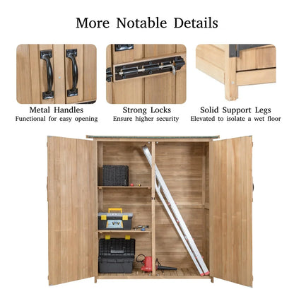 mishalfabrics Wooden Garden Shed, Tool Storage Cabinet with 3 Shelves, Asphalt Sloped Roof