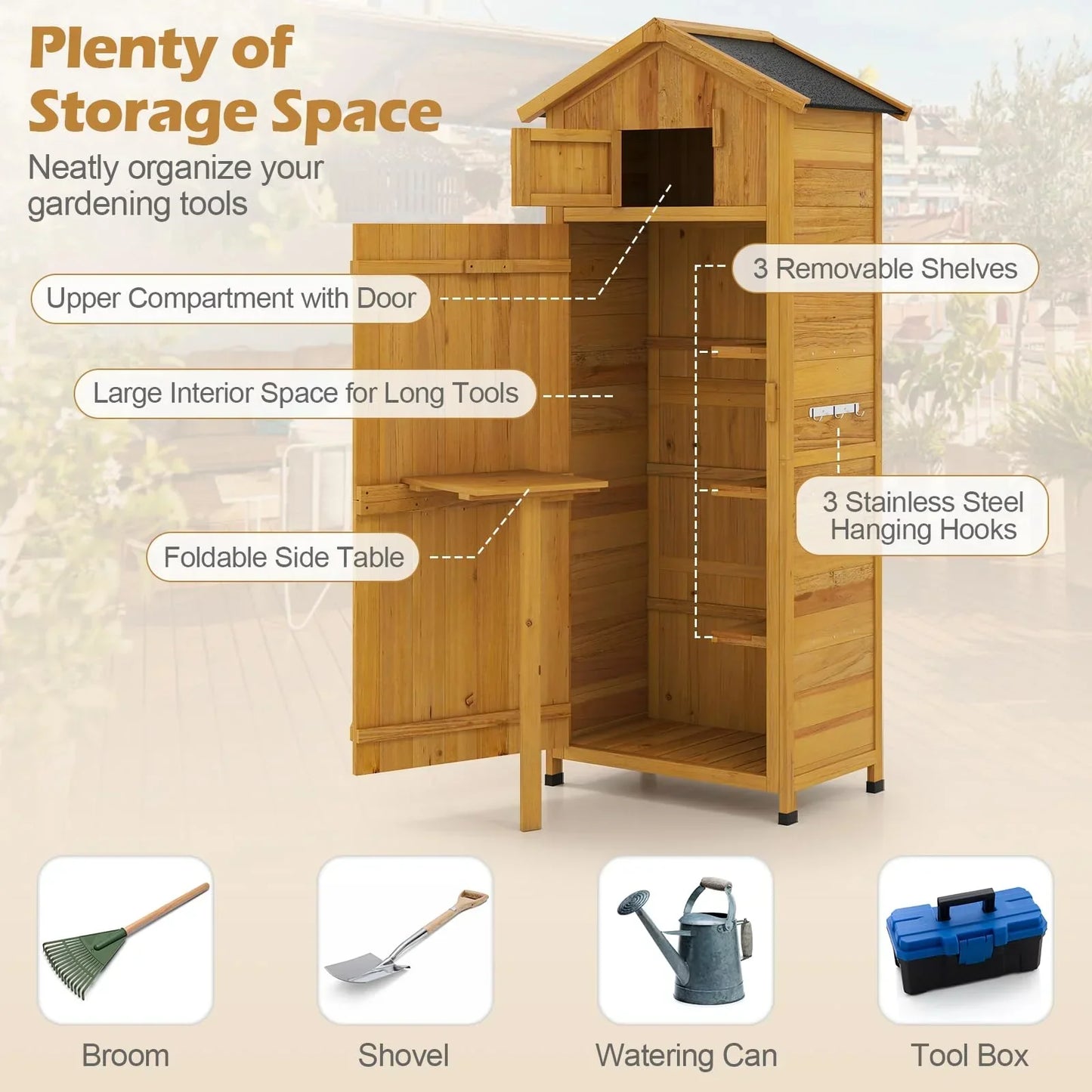 Wooden Garden Shed, Outdoor Tool Storage Cabinet