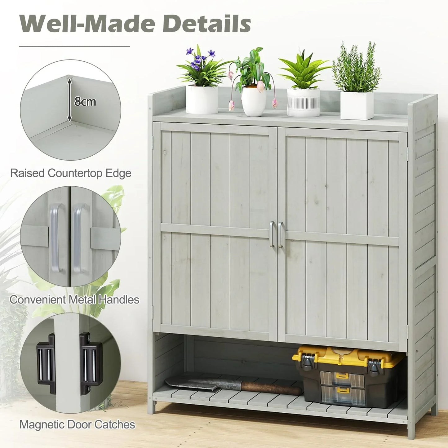 mishalfabrics Wooden Garden Shed, Tool Storage Cabinet with 3 Shelves, Asphalt Sloped Roof