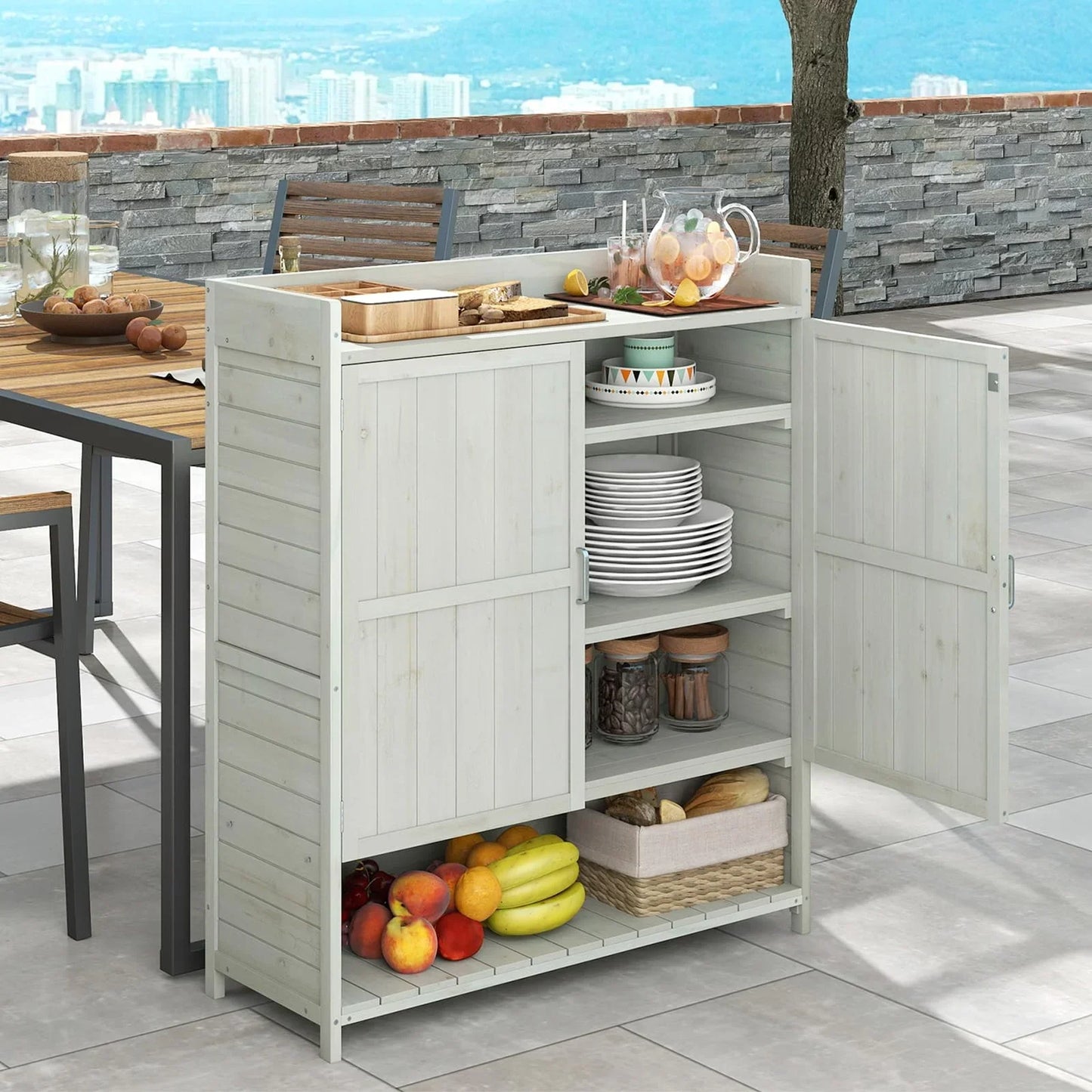 mishalfabrics Wooden Garden Shed, Tool Storage Cabinet with 3 Shelves, Asphalt Sloped Roof