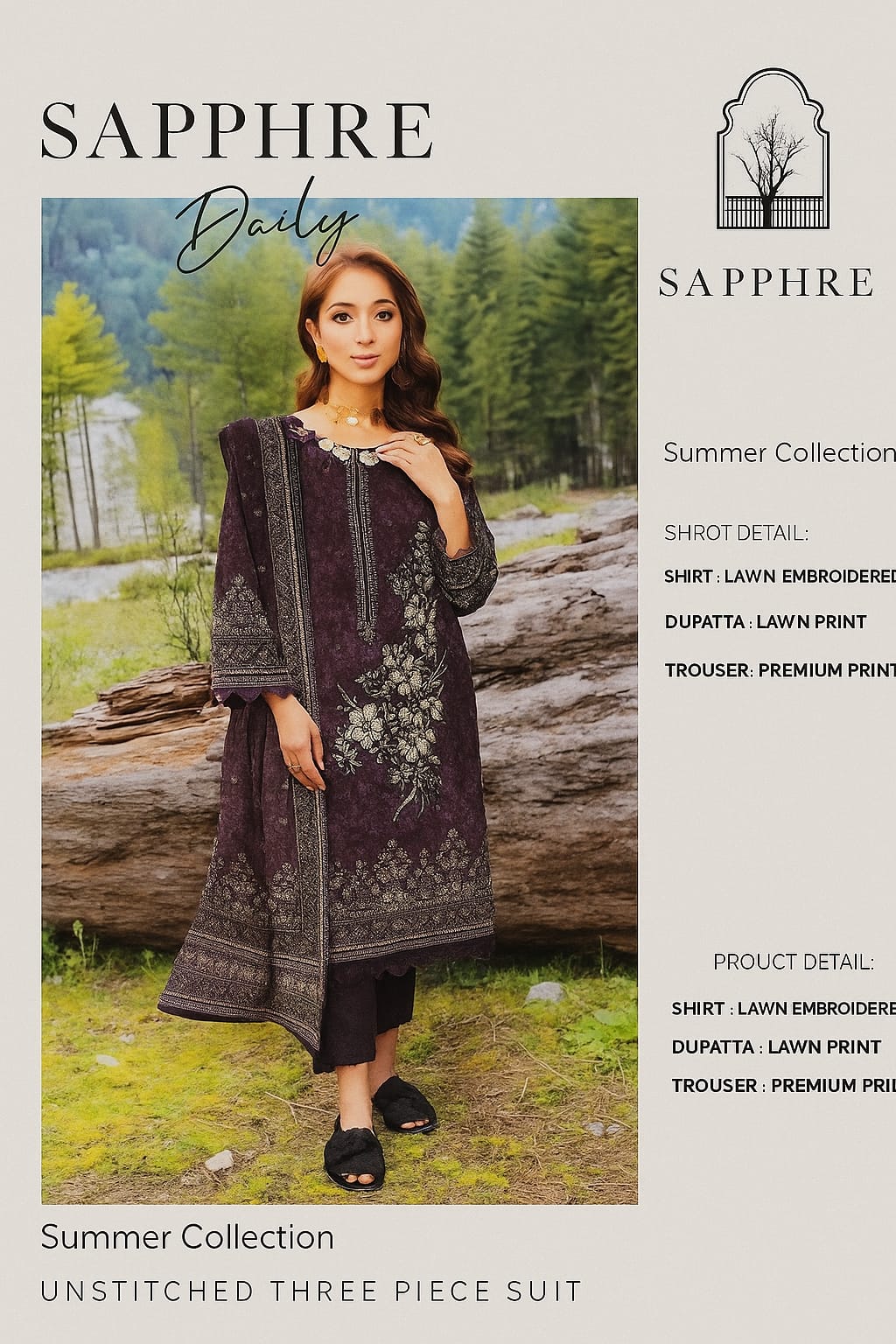 Luxury Embroidered Lawn 3 Piece Suit – Summer Collection 2025